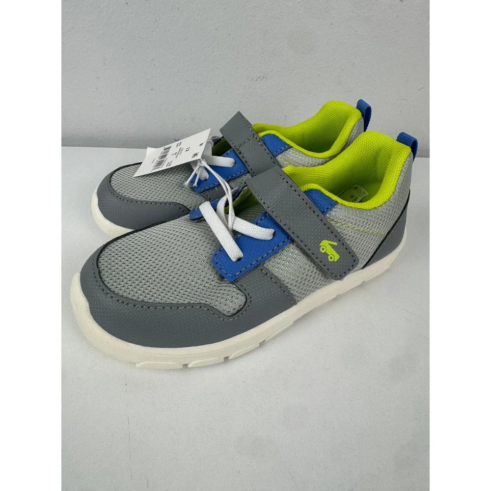 See Kai Run Basics Tenny Gray Blue Lime Green Mesh Sneakers Boys Size 12 NEW